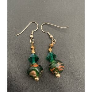 Boho Whimsical Earrings With A Beautiful Glass Bead And Sparkly Green Bead